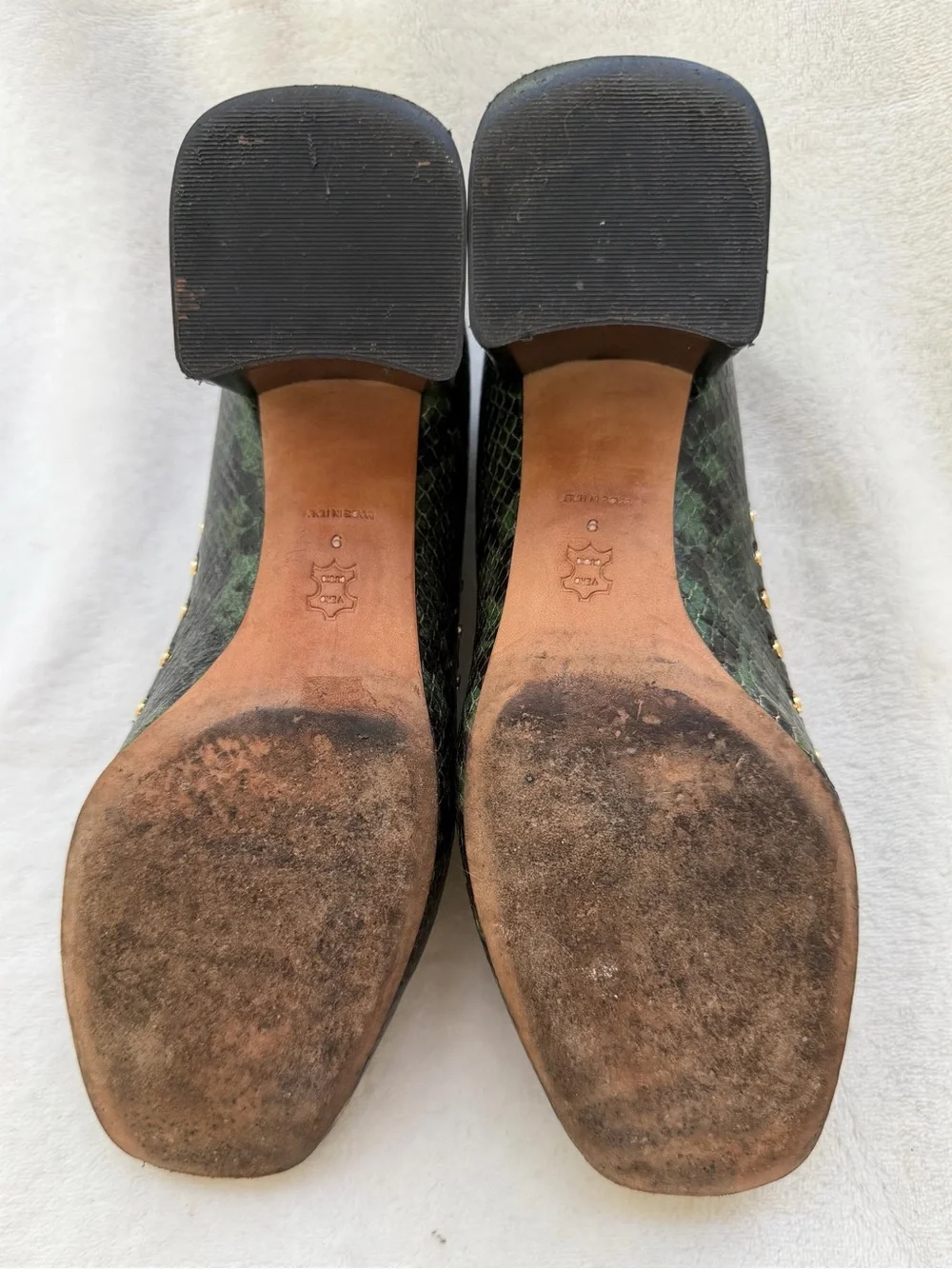 Tory Burch Tory Loafer Black Emerald Python Embossed Leather Gold Studded Size 9